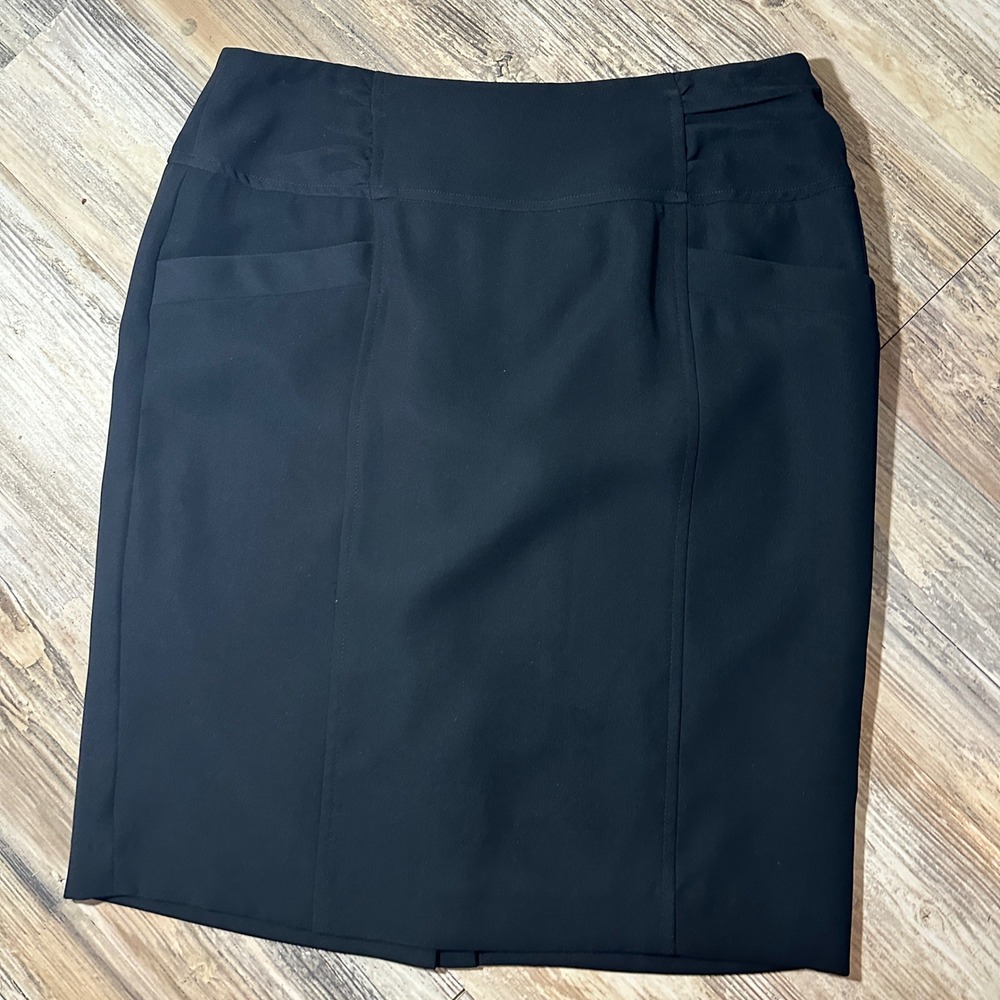 Nine West Black Ruched Waist Pencil Skirt Size 10 Pockets Office